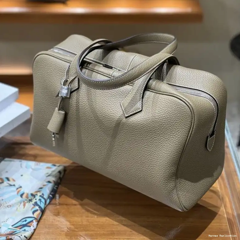 Cheap Hardware In Clemence Victoria Grey Travel Leather Hermes Bag Palladium 0416